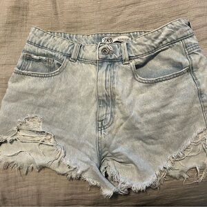 Zara Faded Blue Frayed Hem Jean Shorts